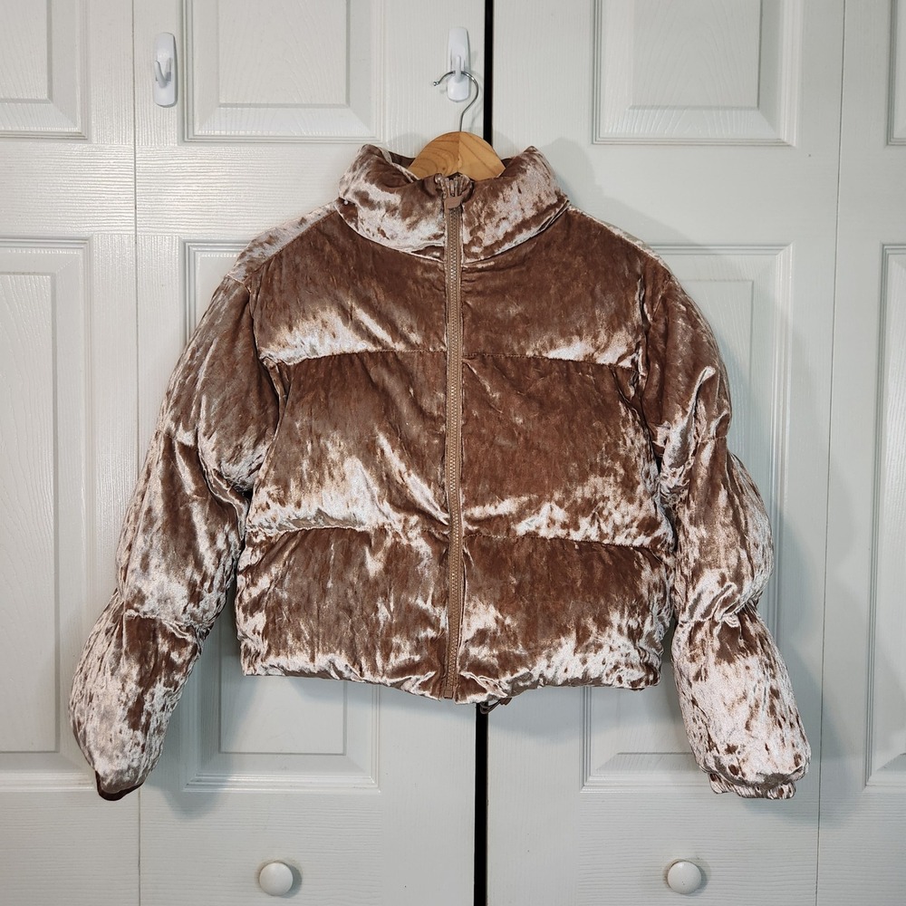 Fabletics Wander Crushed Velour Cropped Puffer Jacket Funnel Neck XXS Oversized